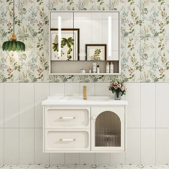 America White Bathroom Cabinet Vanity with Top Sink Modern Storage Cabinet with 2 Soft Closing Doors Single Sink Bathroom Vanity