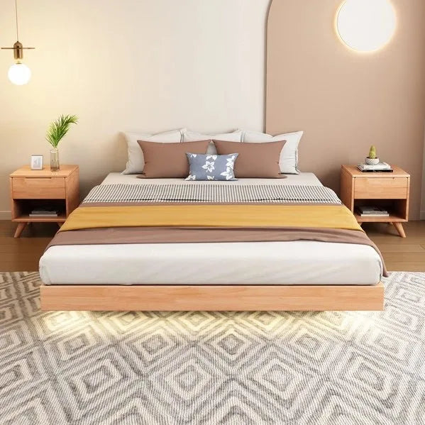 The product can be customized.Nordic Small-sized Tatami Bedless Simple Double 1.8m Platform Bed Bedroom Oak