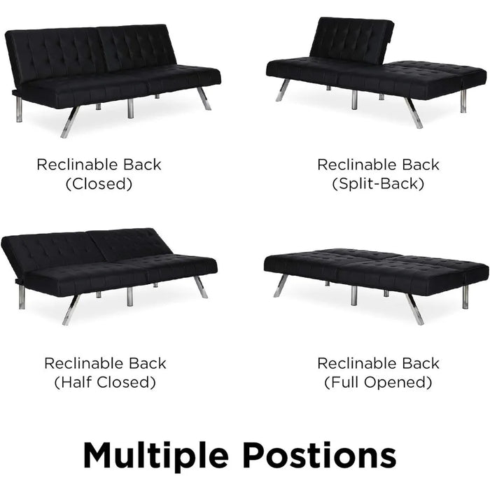 DHP Emily Futon With Chrome Legs, Black Faux Leather