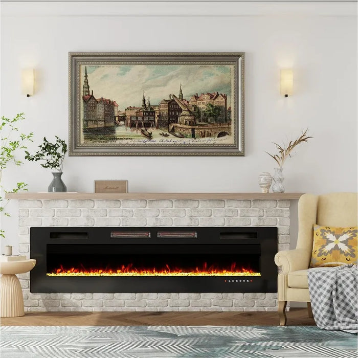 Fireplace TV Stand with 36" Electric Fireplace,Entertainment Center with LED Light,2 Tier TV Console Stand for TVs Up to 80"