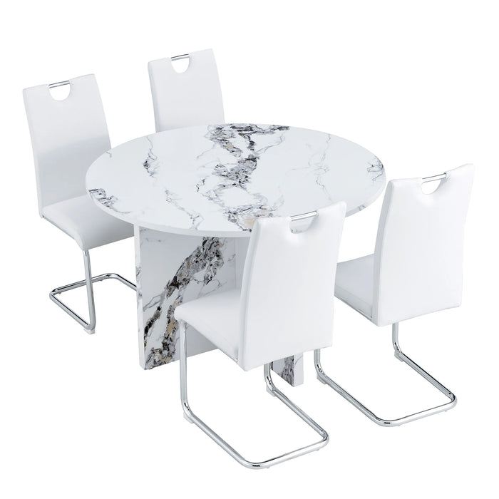 5 piece Round Dining Table Set, 47 Inch Modern Kitchen Table,Small Dinner Table,MDF Kitchen Dinning Table