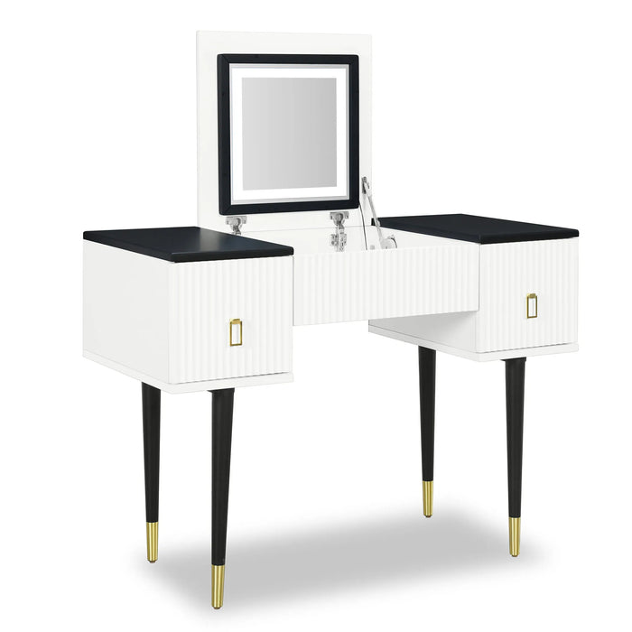 Modern Vanity Table Set with Flip-top Mirror and LED Light, Dressing Table