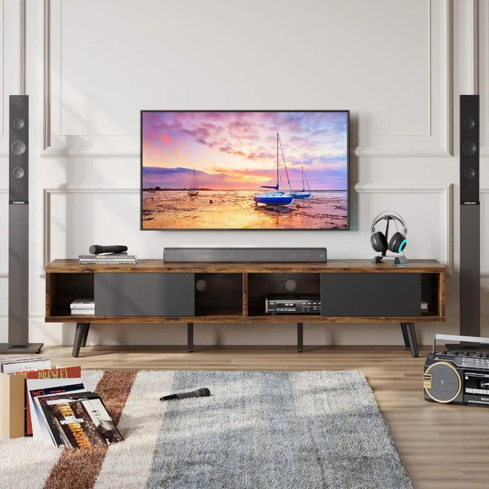 Bestier 70 inch Mid Century Modern TV Stand for 75  , Low Profile   with Storage, Entertainment Center  Living R