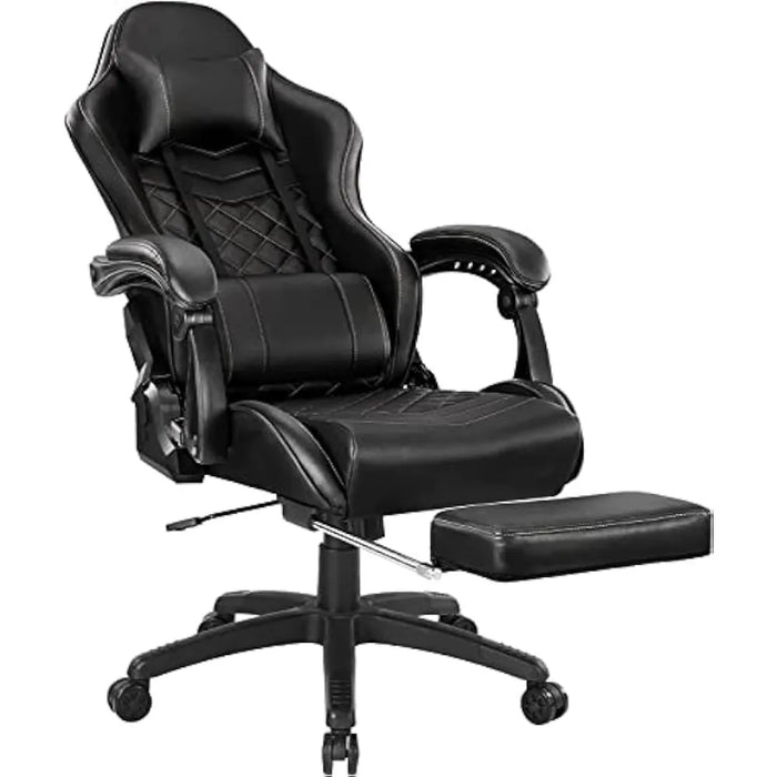 Blue Whale Massage Gaming Chair for Adults, 350LBS Office Chair with Retractable Footrest, Adjustable Armrest, Classic PU