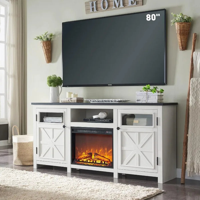 TV Stand for 75 inch TV, Farmhouse TV Stand with Storage for Living Room, Entertainment Center, TV Console, Rustic (Black)