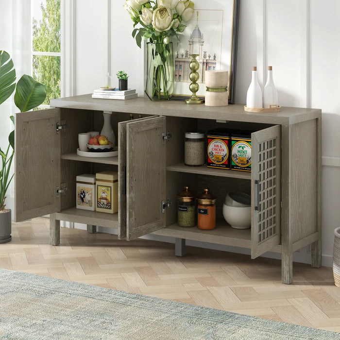 TXREM Retro Mirrored Sideboard with Closed Grain Pattern for Dining Room, Living Room and Kitchen
