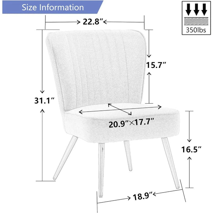 Modern  Accent Chair Set of 2 Living Room Chairs, Armless Slipper Reception Club Chair Guest Couch Comfy Wingback Single Sofa