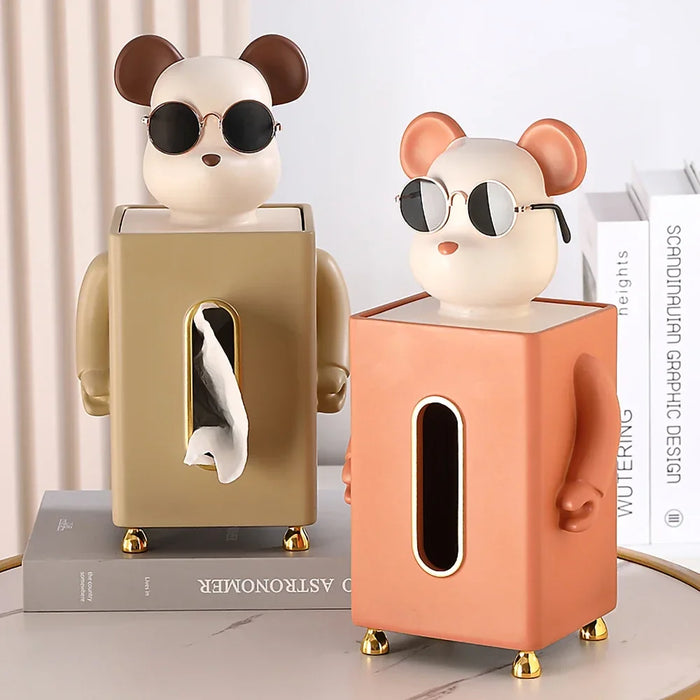 Little Bear Figurines,Square Cute Tissue Box,Resin Statue Interior Room Decor,Decorative Animals Sculpture,Home Desk Decoration