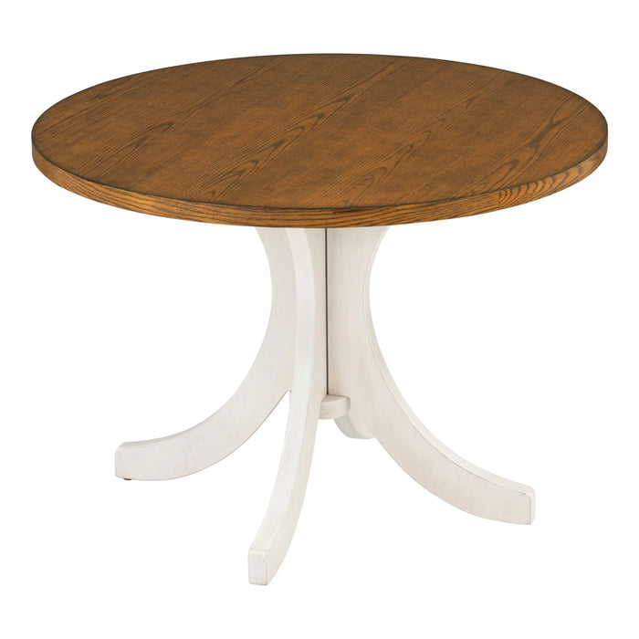Solid Wood 5-Piece Round Dining Table Set, Kitchen Table Set with Upholstered Chairs for Small Places, Walnut Table+