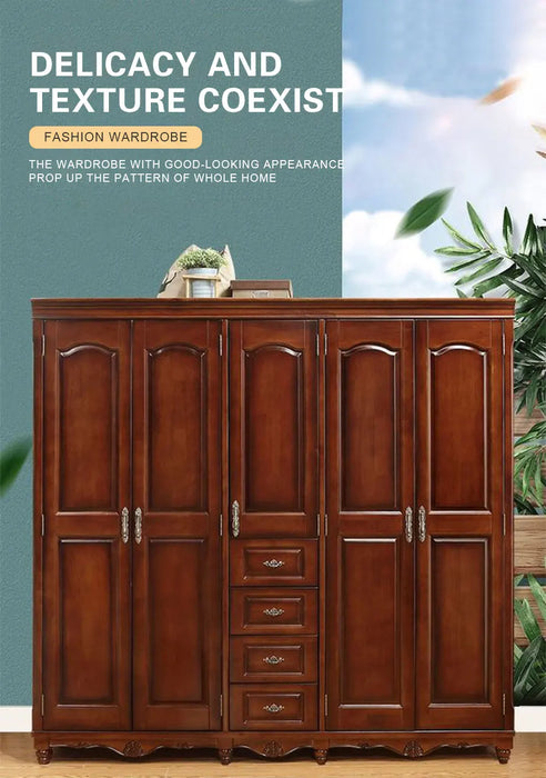 Bedroom furniture mahogany color classical 2/3/4/5 door solid wood bedroom wardrobe