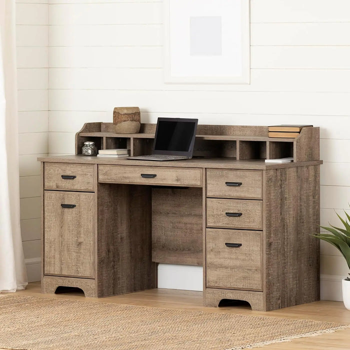 Computer Office Desk with Power Bar, Weathered Oak
