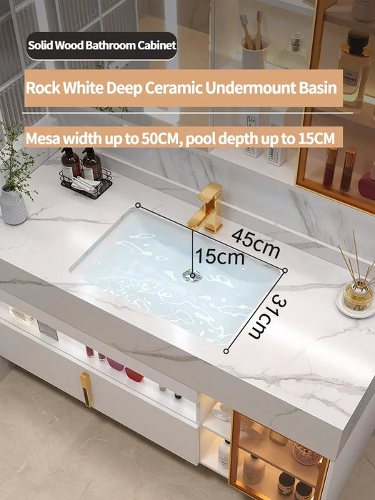 New Light Luxury Slate Bathroom Cabinet Intelligent Induction Double Washbasin Full Sets Solid Wood Furniture Custom Wash Table