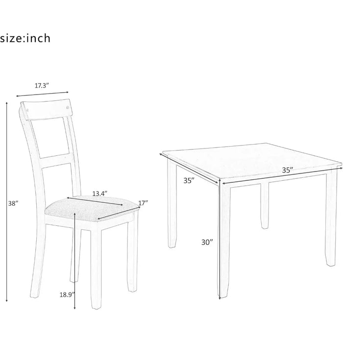 5-Piece Rustic Farmhouse Wood Dining Table Set for 4 with Upholstered Chairs