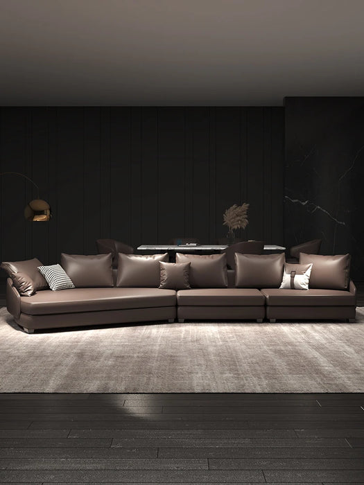 Italian Minimalist Curved Leather Sofa Light Luxury Special-Shaped Corner Living Room Art-Sofa Combination
