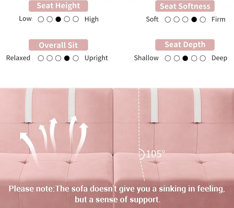 Futon Sofa Bed Modern Folding Sleeper Couch Bed,Velvet Loveseat Sofa Couch Sofa w/Adjustable Armrests Backrest,Multiple Colors