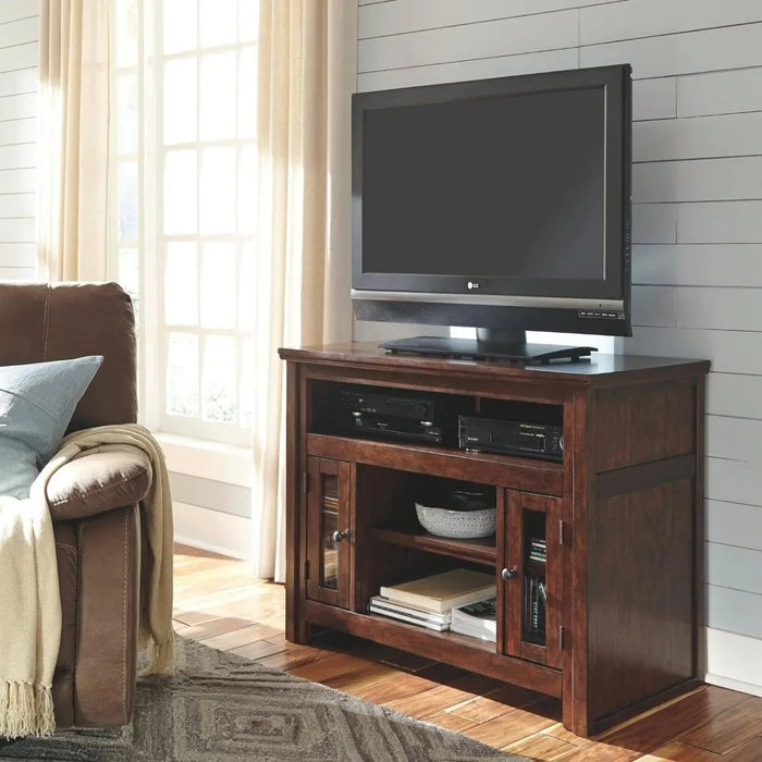 TV Stand Traditional TV Stand Fits Under 40", Adjustable Shelf & 2 Lockers, Brown