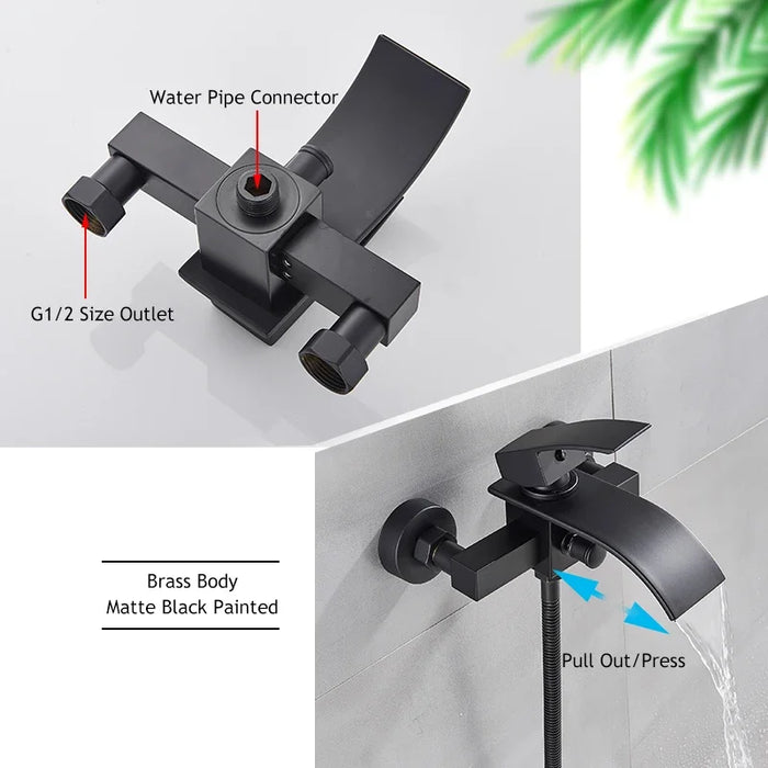 Chrome Waterfall Bathtub Faucet Wall Mounted Tub Tap  Hot Cold Water Mixer  Bath Shower   Robinet Baignoire