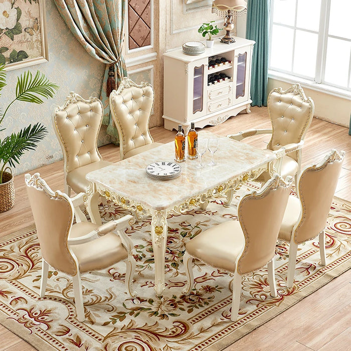 European style dining table and chair combination small family marble dining rectangular modern simple French solid wood table