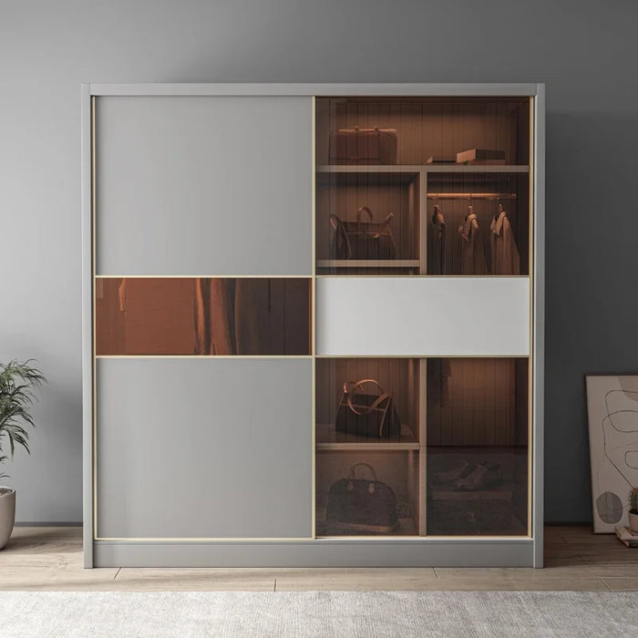 Light luxury glass door wardrobe sliding door modern simple sliding door large wardrobe nordic bedroom