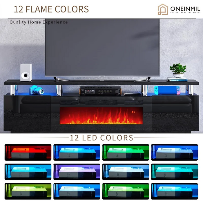 oneinmil Fireplace TV Stand with 36" Electric Fireplace,LED Light Entertainment Center,2 Tier  Console  for s Up to 80"