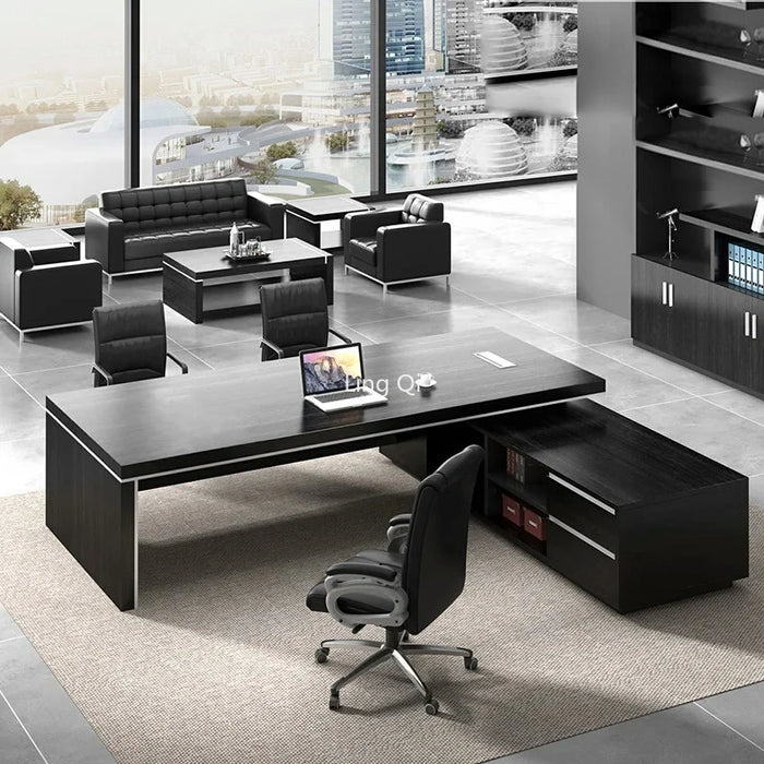 Light Luxury Minimalist Office Desk Black Executive Home L Shaped Computer Desk Reception Floor Mesa Escritorio Office Furniture