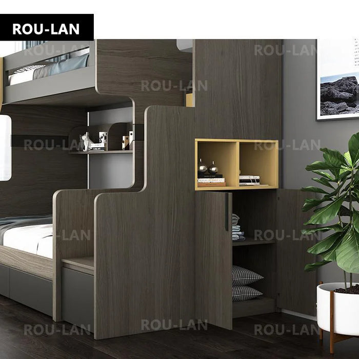 Modern Design Children Bunk Bed Solid Wood Bed High and Low Combination Bedroom Furniture ROU LAN
