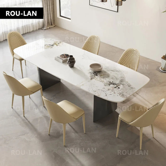 Modern Rock Slab Dining Table Light Luxury Super Crystal Stone Dining Table Marble Rectangular Pole Dining Table