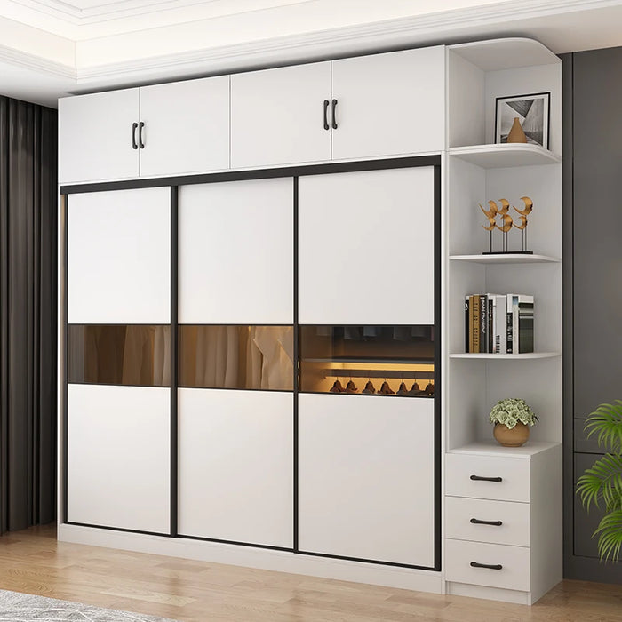 Sliding door wardrobe Nordic modern simple glass overall economy bedroom sliding door storage cabinet