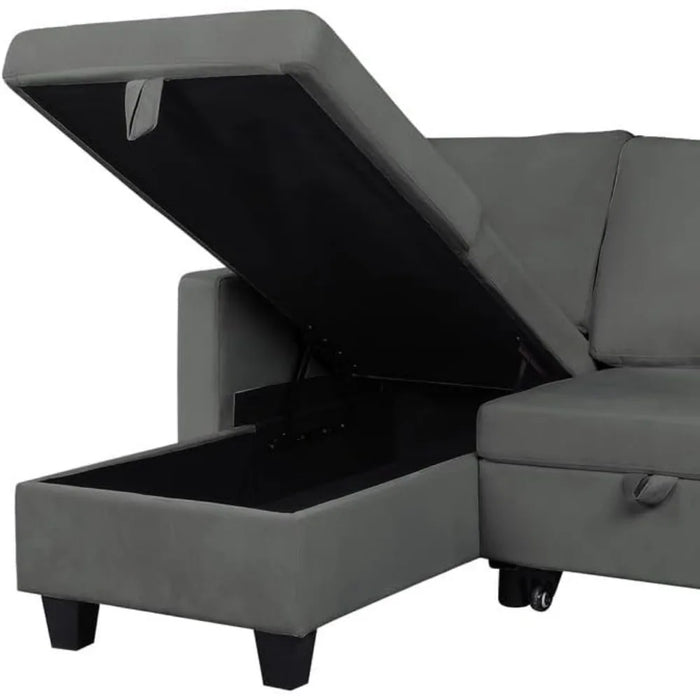 Dark Gray Convertible Sofa Bed Velvet Upholstered Reversible Corner 3 Person Couch Living Room Sofa Set Furniture Apartment Home