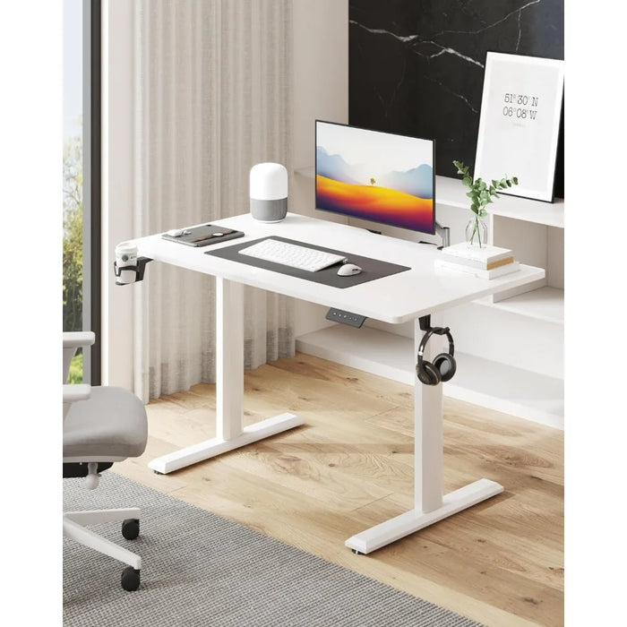 Height Adjustable Electric Standing Desk 55 Inch Home Office Table with Headphone Hook and Cup Holder, 55", Black