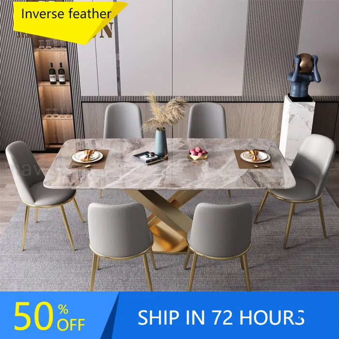 Golden TableLight Luxury Custom Marble Dinning Table With Chairs Modern Creative Minimalist Kitchen Furniture Italian Simple