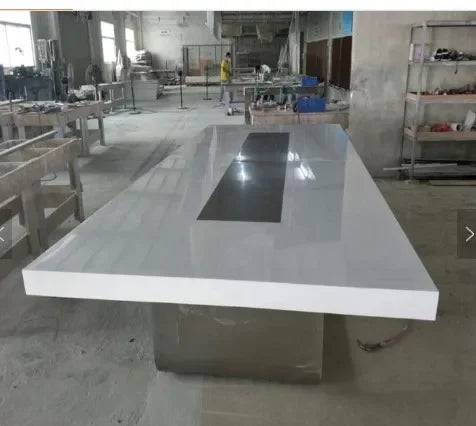 New White Lacquer Conference Table Simple Modern Large Office Table and Chair Combination Long Table Reception