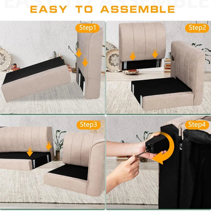 Living room sofa, 3 L-shaped seats with high armrests, made of linen fabric, suitable for living rooms and apartments (beige)