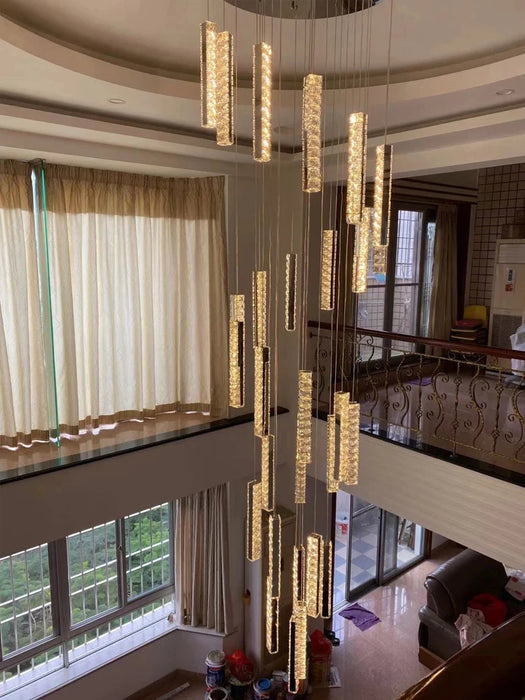 Led Pending Staircase Chandelier Luxury Home Decor Gold / Chrome hanging Light Fixture Long Modern Villa Crystal K9 110v-240v