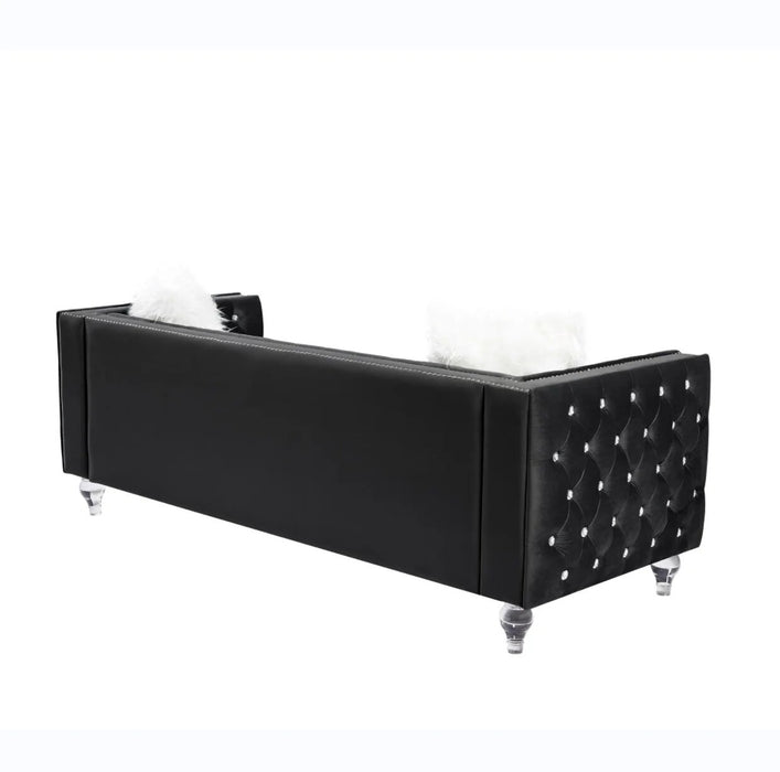 2+3 Seat Sofa Set, Velvet Crystal Buckle Upholstery Sofa, Crystal Feet, Removable Cushion, Four Plush Pillow