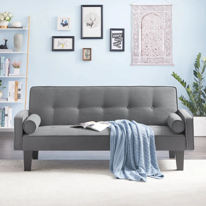 Apartment Modern Sofas for Living Room 72" Futon Sofa Bed Upholstered Folding Futon Fabric Couch Gray Convertible Puffs Air Home