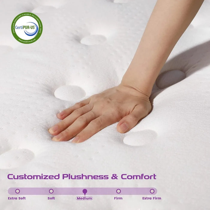 10lnch Memory Foam Hybrid Pillow Top Queen Mattress - 5Zone Pocket Innersprings Motion Isolation - Durable Support - Medium Firm