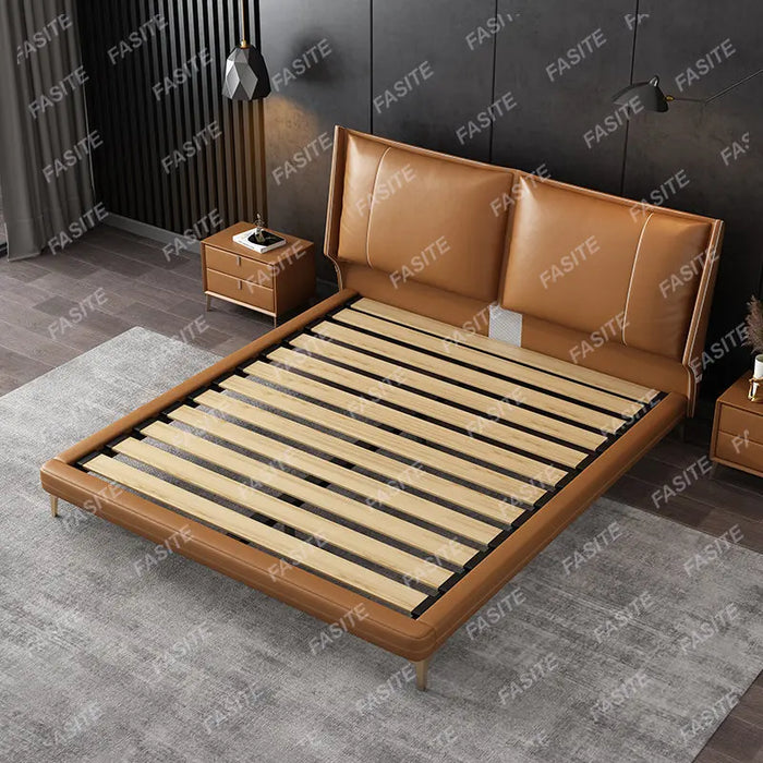 Leather bed luxury master bedroom double bed Italian minimalist atmosphere soft bag wedding bed 1.8m bed