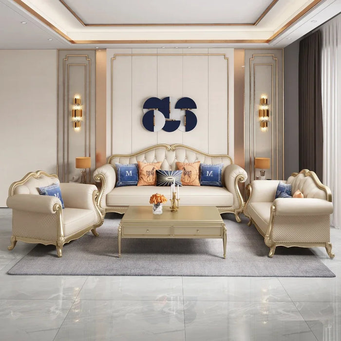 American light luxury leather sofa 123 combination luxury European solid wood sofa simple living room decoration simple and beau