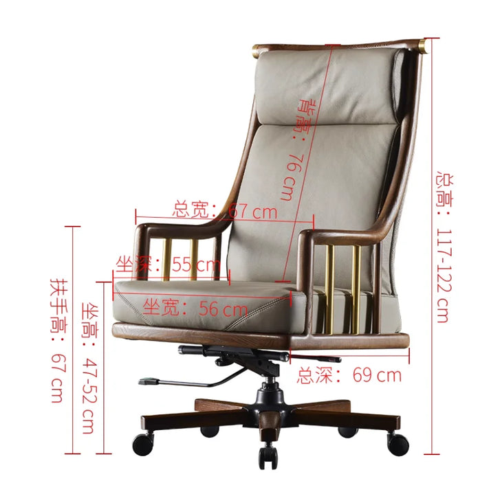 Boss chair Leather solid wood office home swivel chair Chinese high-end seat business cowhide president big class chair