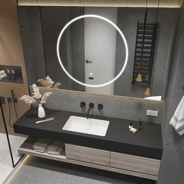 Smart Mirror Slate Ceramic Integrated Washbasin Vanity Cabinet With Sink Bathroom Furniture