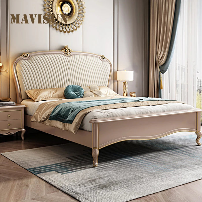 American Modern Queen Upholstered Bed Light Luxury Double Fabric Multi-Size Frame Solid Wood Bedroom Set Furniture Apartment