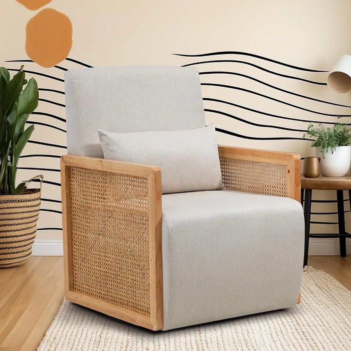Modern Upholstered Accent Chair Furniture Linen Sofa Chair for Living Room Home Office or Lounge Bedroom Beige Freight Free