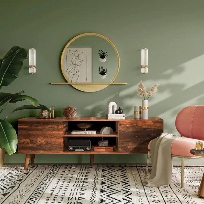 Mid Century Modern TV Console Tv Stand Living Room Furniture Entertainment Center With Storage for Living Room Retro Brown Table