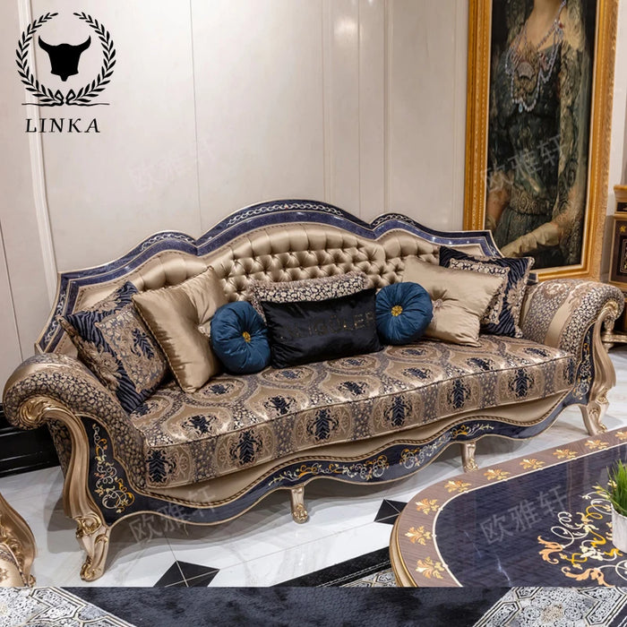 Custom French palace fabric sofa European living room solid wood carved luxury sofa combination
