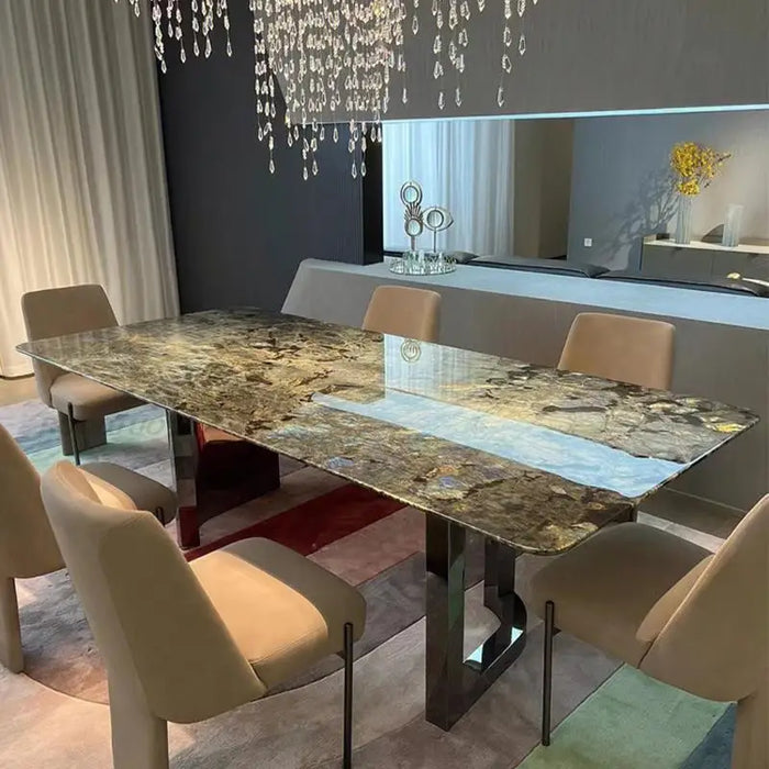 Crystal Marble Stone Dining Table High-End Rectangle Minimalist Villa Marble Restaurant Dining Table Home Furniture