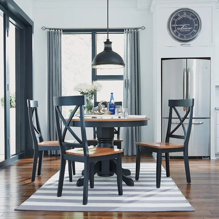 5 Piece Dining Set, W-42”, D-42” H-30”, Black/Oak
