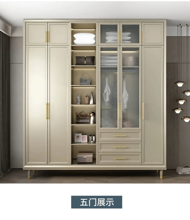 Modern minimalist wardrobe integrated storage household bedroom American luxury solid wood wardrobe