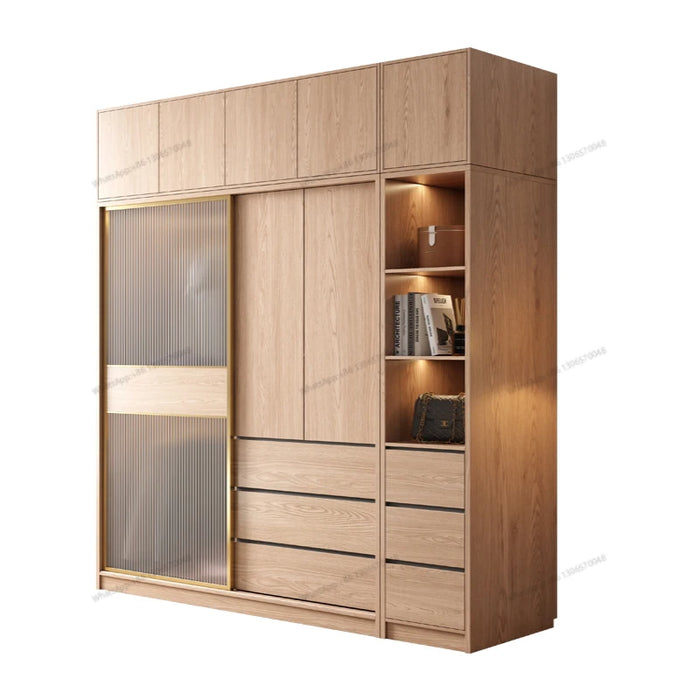 Nordic Sliding Door Wardrobe Cream Style Household Bedroom Small unit Sliding Door Cabinet Large wardrobe