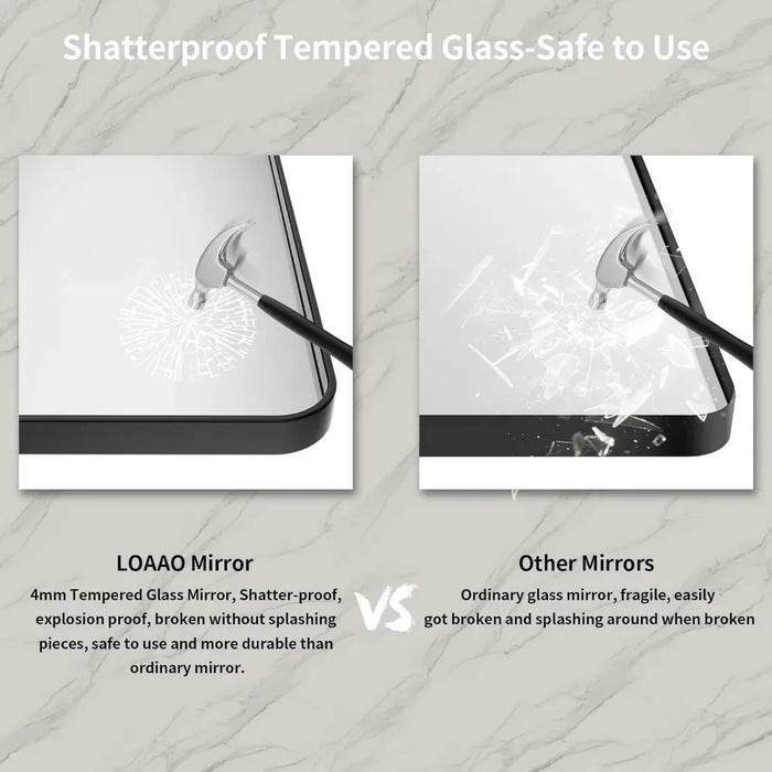 Metal Framed Bathroom Mirror for Wall, 60X36 Inch Rounded Rectangle Mirror, Tempered Glass, Hangs Horizontally or Vertically